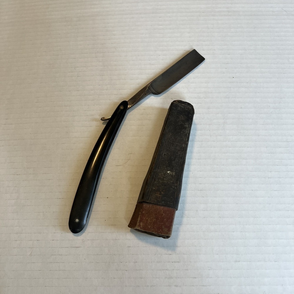 Antique WADE & BUTCHER Sheffield Straight Razor Foldable Black Handle w Case